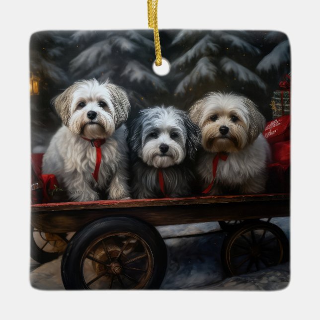 Ornamento De Cerâmica Decoração de Natal de Havanese Snowy Sleigh (Frente)