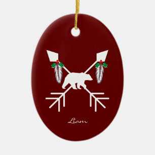 Ornamento De Cerâmica Decoração de Natal do Urso Americano Nativo Pers