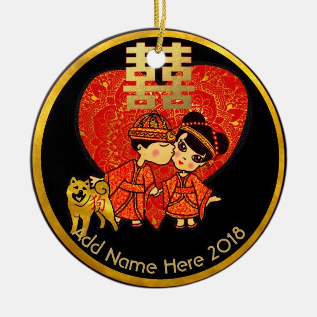 Ornamento De Cerâmica Decoração do Casamento Chinês - Casal Bonito - Per (Frente)