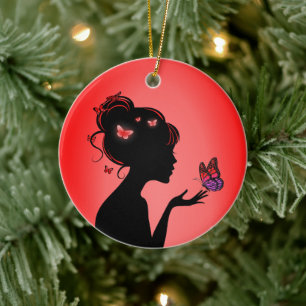 Ornamento De Cerâmica Decoração Em Cerâmica A mulher borboletas vermelha