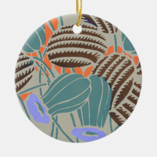 Ornamento De Cerâmica Decoração Floral Moderno Boho em Azul Turquesa e L