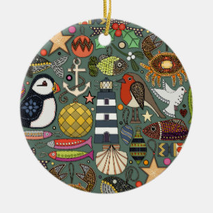 Ornamento De Cerâmica decorações de natal costeiras thistle pine