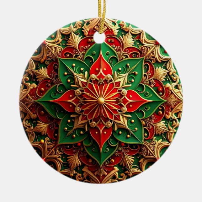 Ornamento De Cerâmica Decorative Red Green Holiday Ornament (Frente)