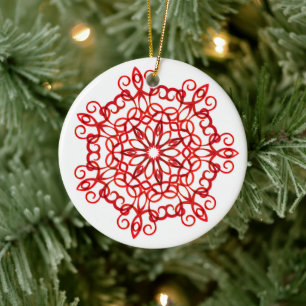 Ornamento De Cerâmica Decorativo Elegante Branco e Vermelho Mandala Boni