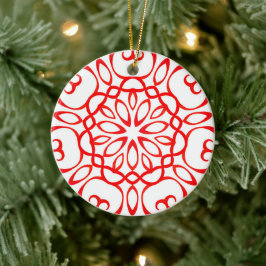 Ornamento De Cerâmica Decorativo Elegante Branco e Vermelho Mandala Boni