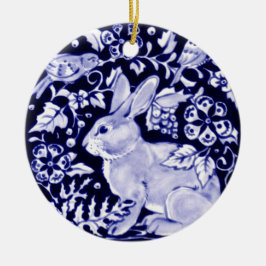 Ornamento De Cerâmica Dedham Blue Rabbit, Classic Blue & White Design