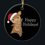 Ornamento De Cerâmica Deer Christmas Deer Winter<br><div class="desc">O veado de Natal com luzes de fada. Animais engraçados com presentes e neve até as férias. Também é engraçado para o Natal em julho. Dehe são animais doces e perfeitos para o Natal.</div>