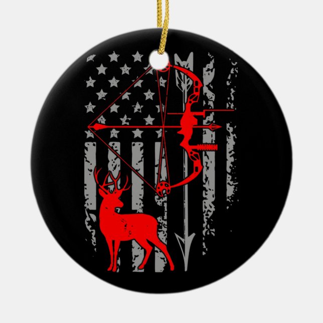 Ornamento De Cerâmica Deer Hunting American Flag Arco Quarto De (Frente)