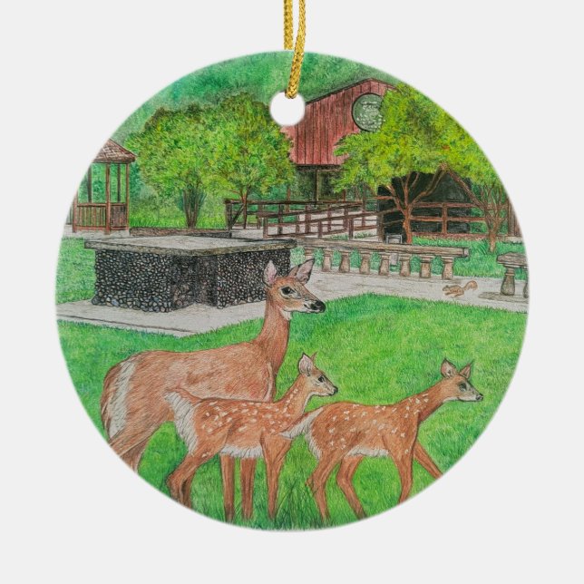 Ornamento De Cerâmica Deer in Humiston Woods pelo Pavilhão (Frente)