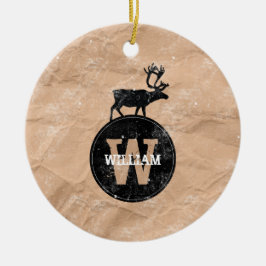 Ornamento De Cerâmica Deer Monogramas - Papel castanho-marrom, russo, af