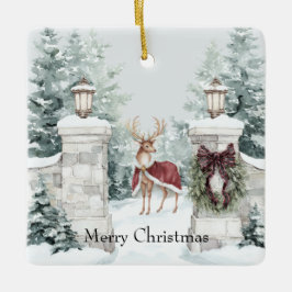 Ornamento De Cerâmica Deer Red Coat Snow Christmas
