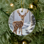 Ornamento De Cerâmica Deer Winter<br><div class="desc">Um veado no inverno na floresta. Verifique todos os ornamentos desta coleção. Eles são tão curados e todos são personalizáveis.</div>