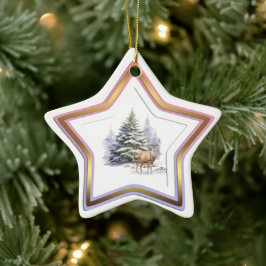 Ornamento De Cerâmica Deer Winter Forest Star Ornament