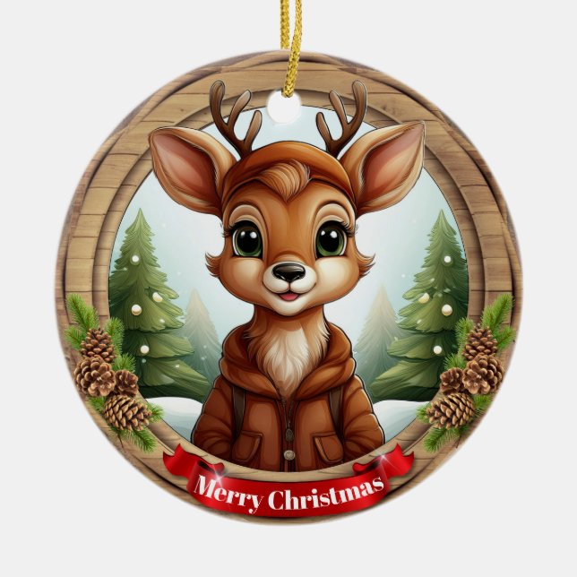 Ornamento De Cerâmica Deer Xmas Character Reindeer Animal Christmas  Cer (Frente)
