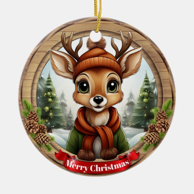 Ornamento De Cerâmica Deer Xmas Character Reindeer Animal Christmas  Cer (Frente)