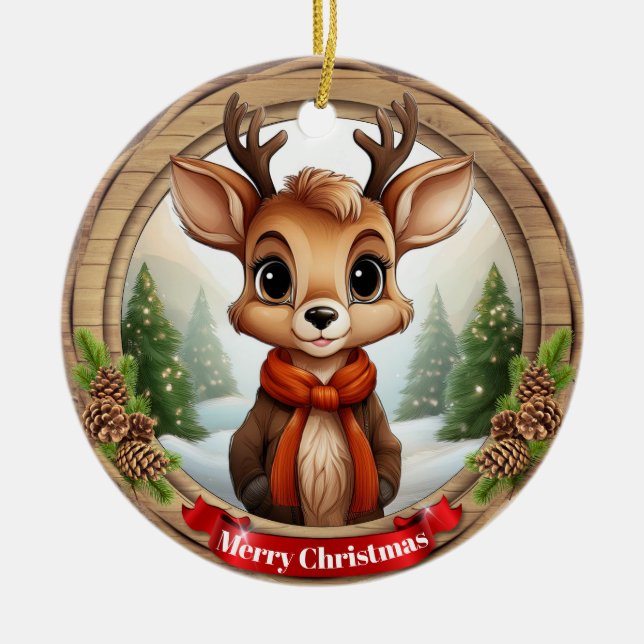 Ornamento De Cerâmica Deer Xmas Character Reindeer Animal Christmas  Cer (Frente)