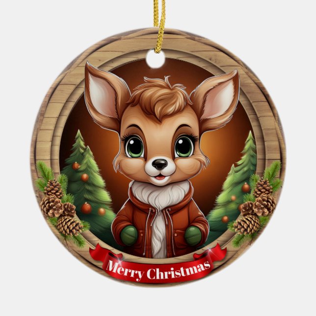 Ornamento De Cerâmica Deer Xmas Character Reindeer Animal Christmas  Cer (Frente)