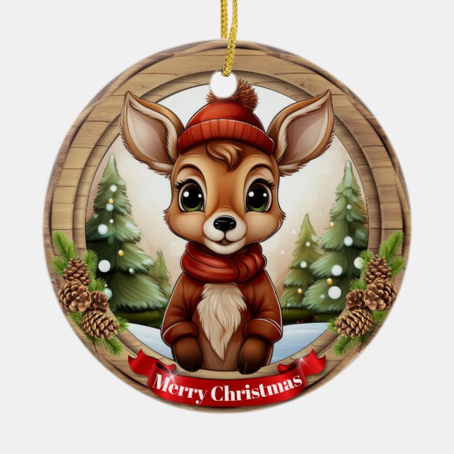Ornamento De Cerâmica Deer Xmas Character Reindeer Animal Christmas  Cer (Frente)