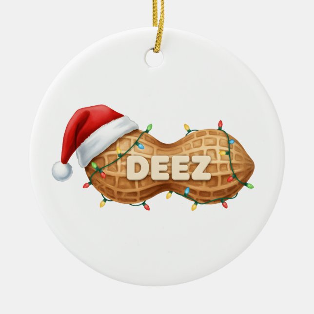 Ornamento De Cerâmica Deez Nuts,Funny Deez Nuts Christmas Peanut (Frente)