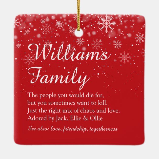 Ornamento De Cerâmica Definição de Família Feliz Natal Escrita Elegante (Verso)