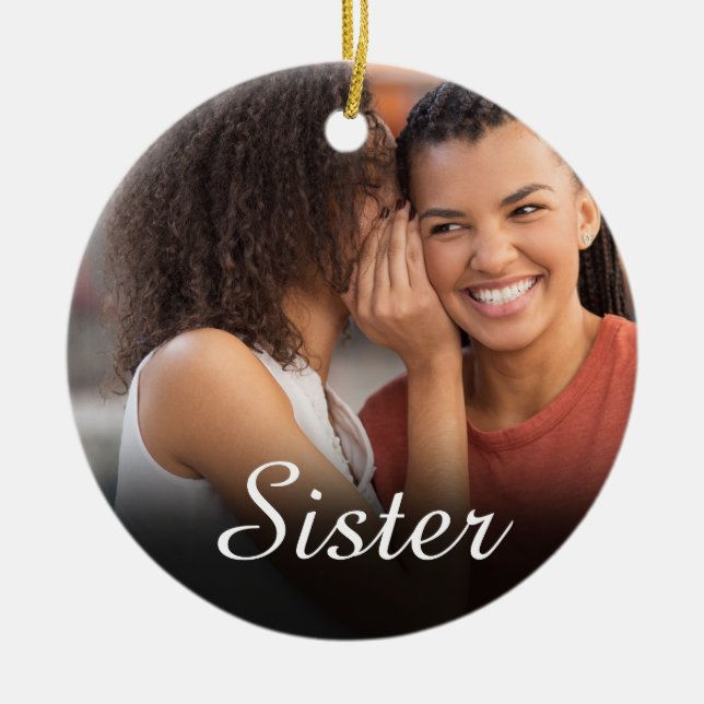 Ornamento De Cerâmica Definição de Irmã Chic Script Foto Rosa Menina (Frente)