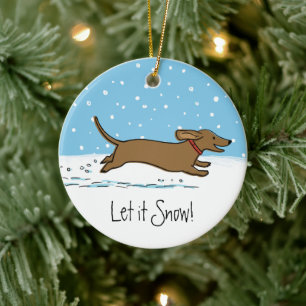 Ornamento De Cerâmica Deixais lhe para nevar Dachshund - cão feliz do