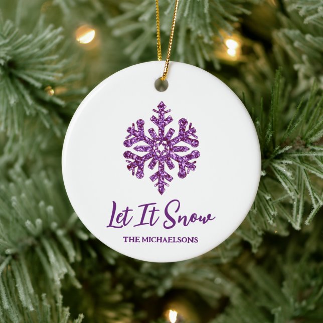 Ornamento De Cerâmica Deixe-A Neves Púrpura Floco de Neve (Árvore)