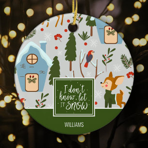 Ornamento De Cerâmica Deixe-o nevar, bonitinho, renome, Natal Verde