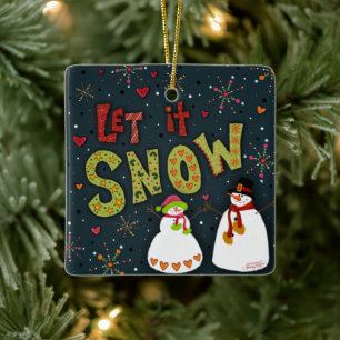 Ornamento De Cerâmica Deixe-o nevar inspirividade Natal Feriado Snowman