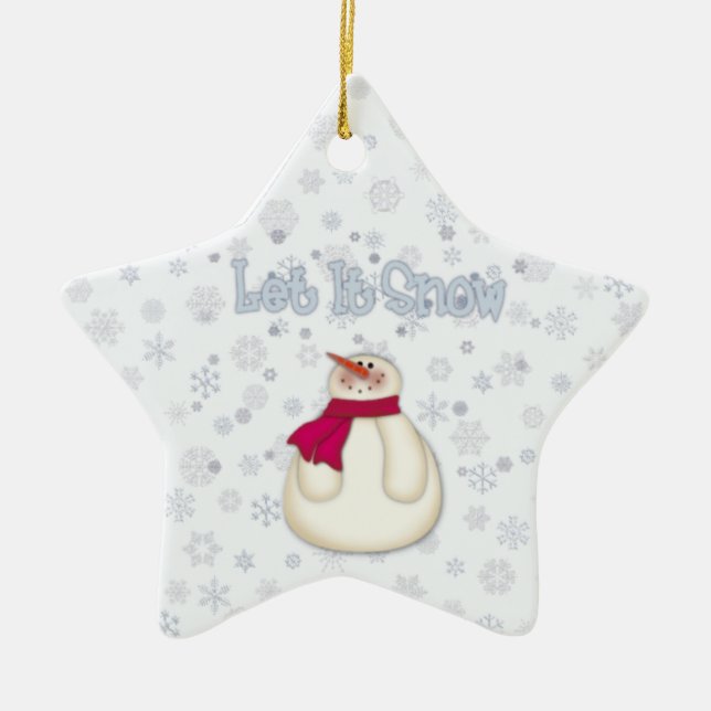 Ornamento De Cerâmica Deixe-o nevar Snowman Star Ornament (Frente)