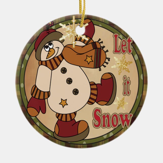 Ornamento De Cerâmica Deixe-o Neve Feriado Snowman Ornament (Frente)