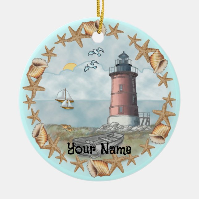 Ornamento De Cerâmica Delaware Shells Lighthouse Ornament (Frente)