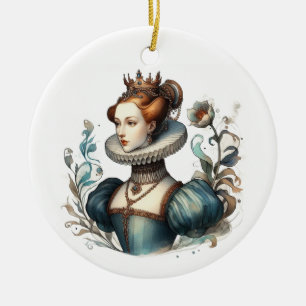Ornamento De Cerâmica Delicar Rainha no Estilo de Aquarela