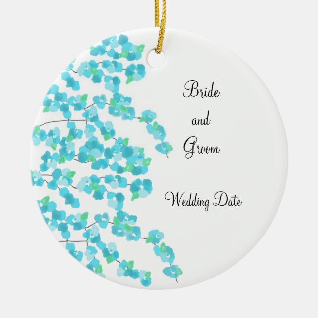 Ornamento De Cerâmica Delicate Blossom Save the Date (aqua) (Frente)