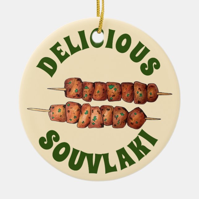 Ornamento De Cerâmica Delicioso Souvlaki Meat Pork Skewer Grego Cuisine (Frente)
