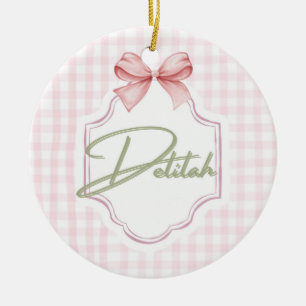 Ornamento De Cerâmica Delilah Baby Nursery Gingham Personalizado