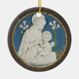 Ornamento De Cerâmica Della Robbia Virgin com Lily Blue White Madonna