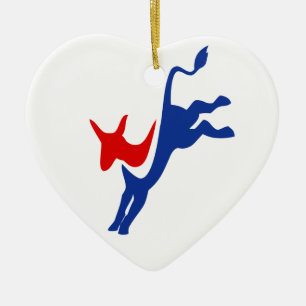 Ornamento De Cerâmica Democrat Donkey Heart Ornament