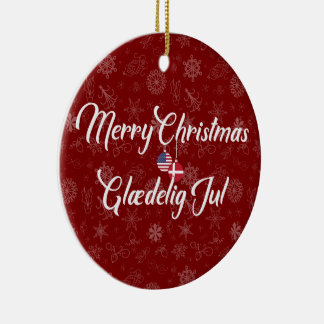 Ornamento De Cerâmica Denmark USA Bilingual Merry Christmas
