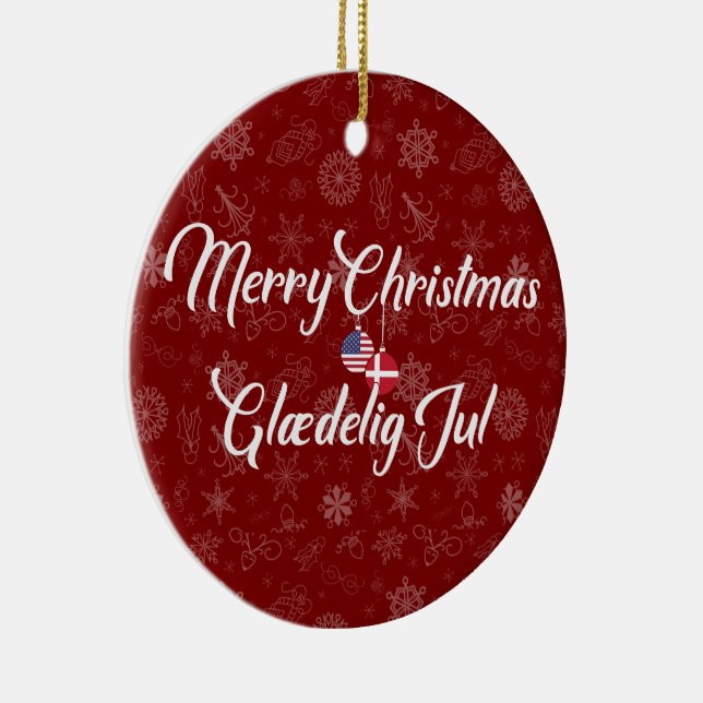 Ornamento De Cerâmica Denmark USA Bilingual Merry Christmas (Direito )