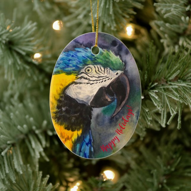 Ornamento De Cerâmica Denominação de arara azul e amarela (Árvore)