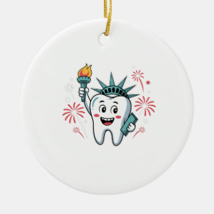 Ornamento De Cerâmica Dental Squad 4 de julho Dentista Engraçado America