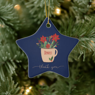 Ornamento De Cerâmica Dentista Obrigado em Poinsettias de Natal