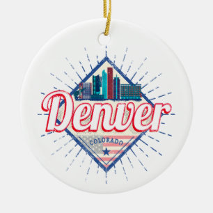 Ornamento De Cerâmica Denver Colorado EUA Skyline Vintage EUA