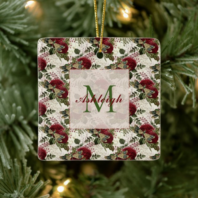 Ornamento De Cerâmica Derramantes e Rosas Monogramas (Árvore)