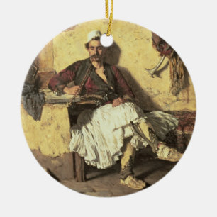 Ornamento De Cerâmica Descanso albanês da sentinela (Arnaueti) (óleo n