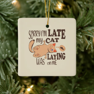 Ornamento De Cerâmica Desculpe, estou atrasado, meu gato estava deitado