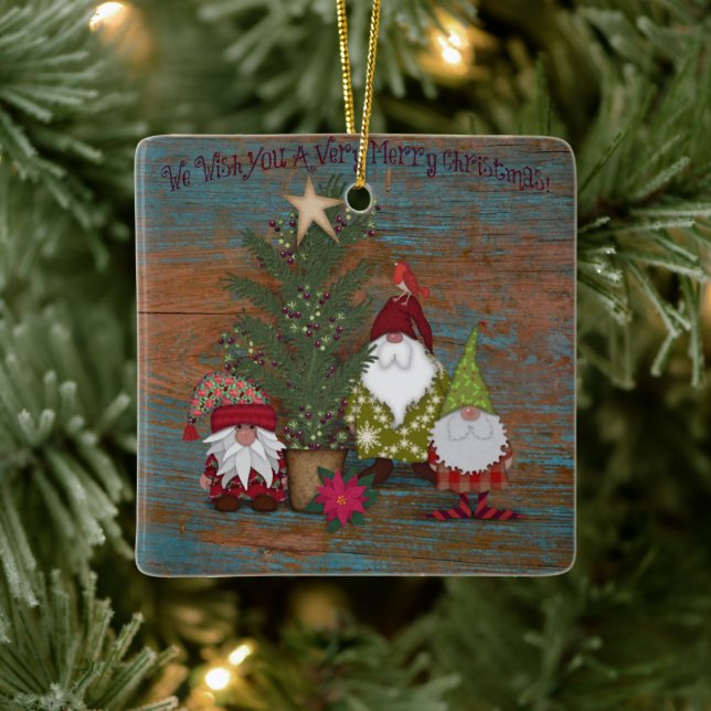 Ornamento De Cerâmica Desejamos-Lhe Um Feliz Natal | Gnomos | Folk Art (Árvore)