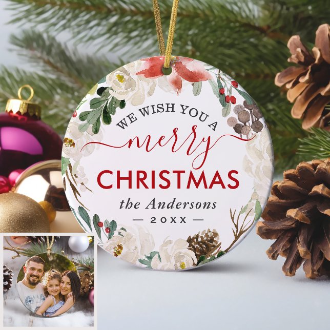 Ornamento De Cerâmica Desejo-Lhe Uma Feliz Foto Férrea De Natal (Sample)