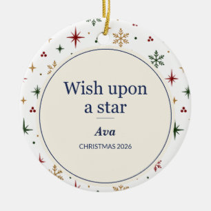 Ornamento De Cerâmica Desejo Personalizado Sob uma Estrela de Natal